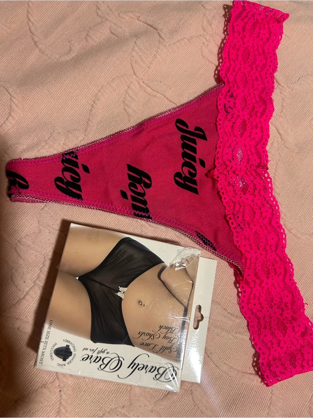 💚5 for $25💚Juicy Couture Neon Pink Lace-Trim Logo Thong